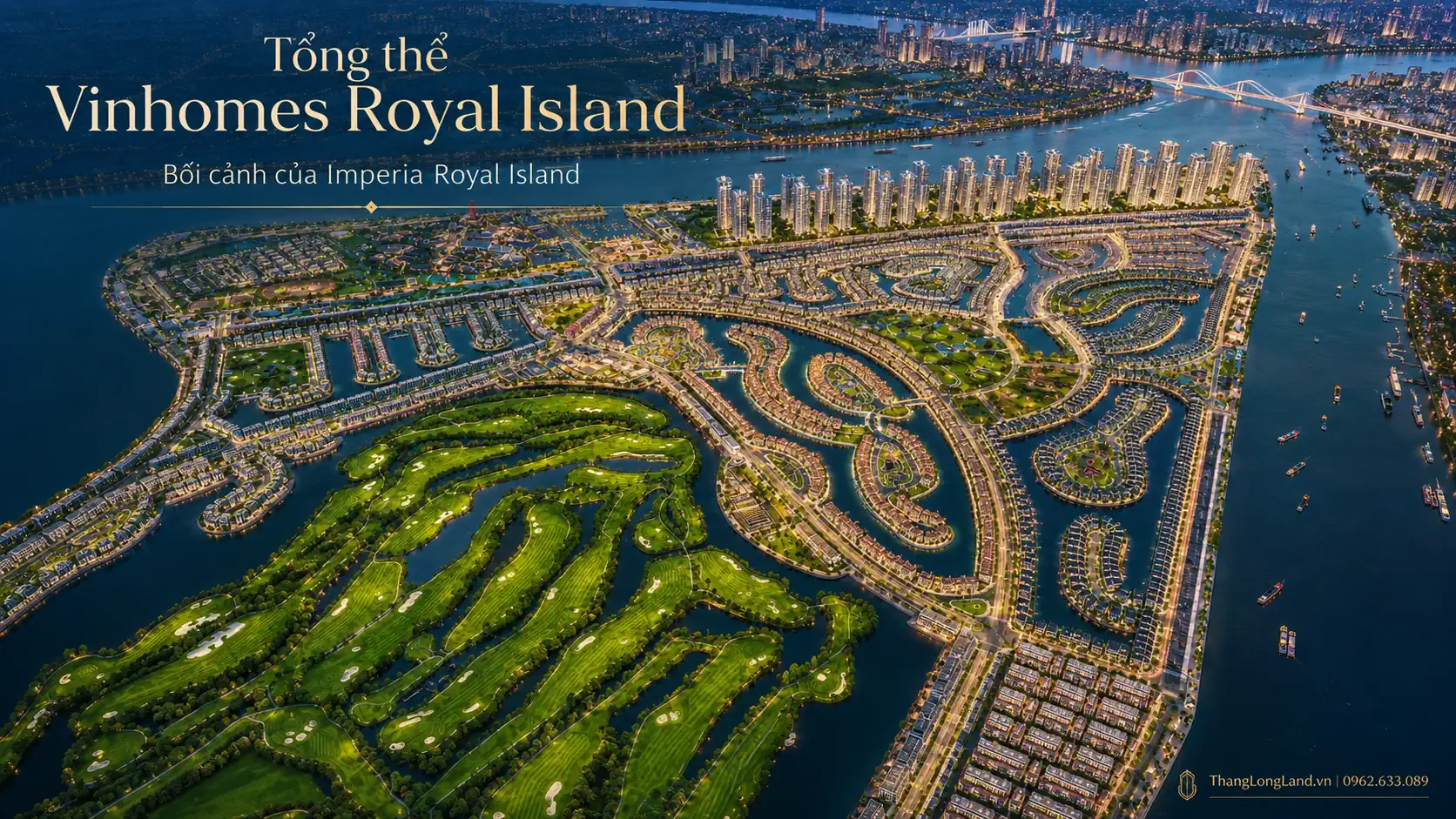 Phối cảnh vị trí dự án Imperia Royal Island từ về đêm.